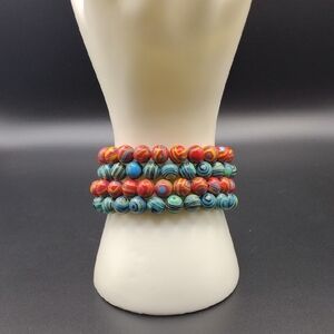 NWT 4 Pack Handmade Colorful Beaded Malachite Stone Multicolor Bracelet Set